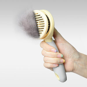 One-button hair removal self-cleaning steel needle pet brush