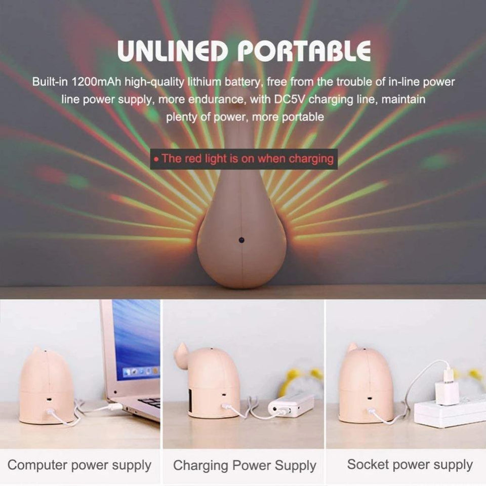 LED PEACOCK NIGHT LIGHT – UNIQUE AND CREATIVE KIDS BEDROOM PEACOCK PLUMAGE PROJECTING LAMP