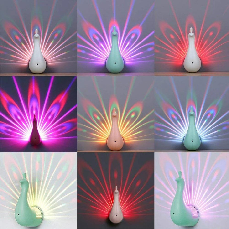 LED PEACOCK NIGHT LIGHT – UNIQUE AND CREATIVE KIDS BEDROOM PEACOCK PLUMAGE PROJECTING LAMP